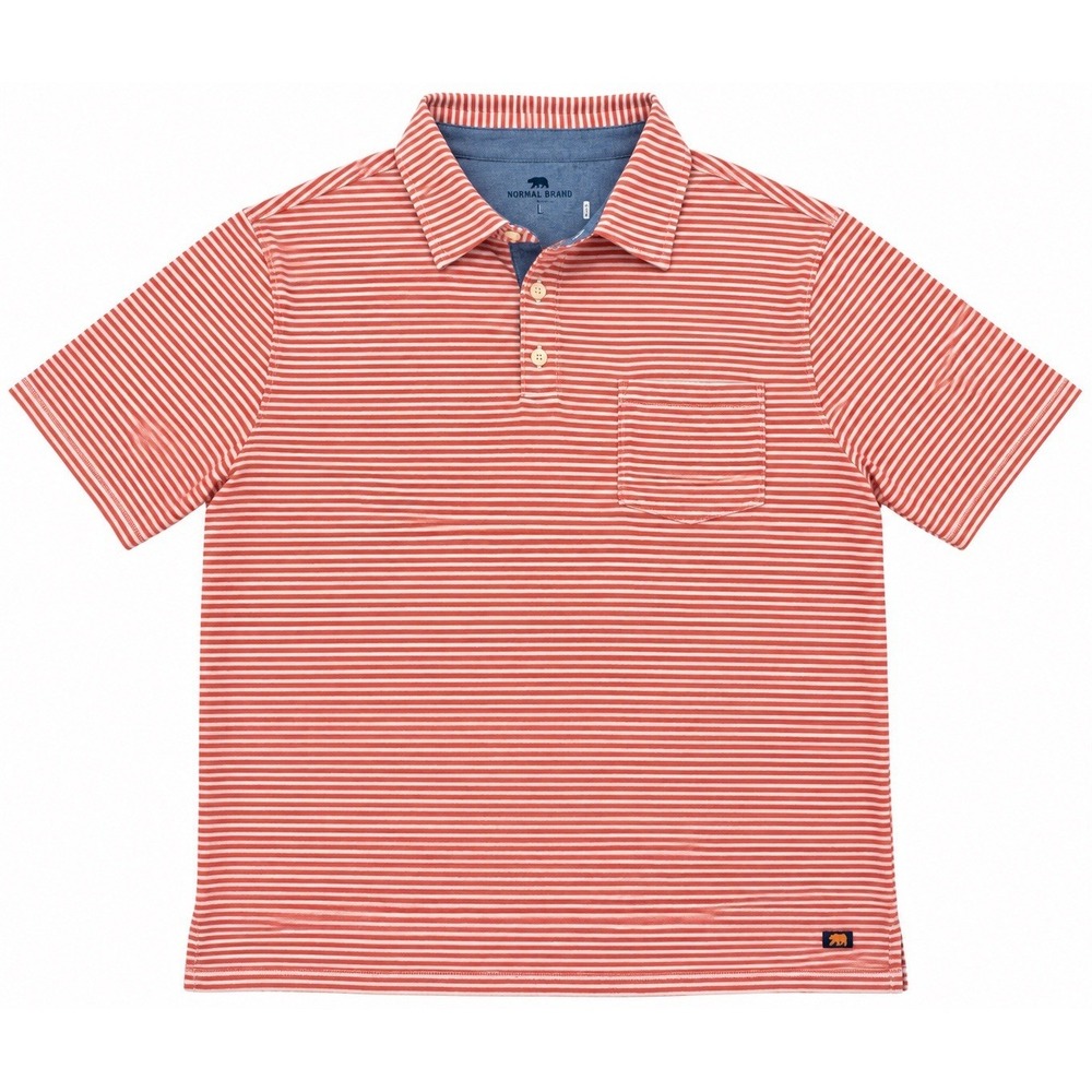 The Normal Brand Men's Pink Striped Short Sleeve Pocket Polo Shirt Size M